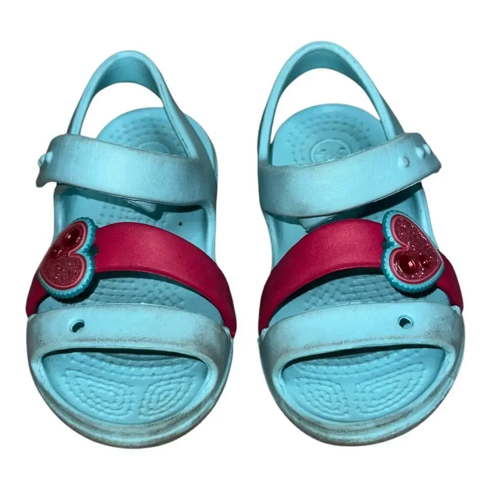 Crocs Blue Pink Heart Rubber Slingback Sandals Toddler Girls Size 7